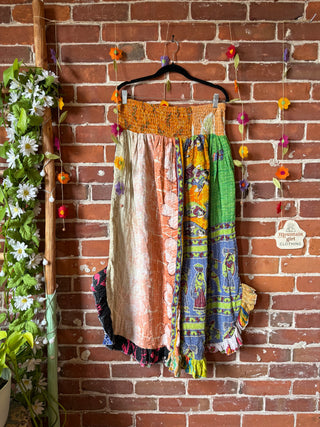 Coffee In The Morning Kantha Ruffle Wide Leg Lounge Pants - Fits up to 2X - Fair Trade Made