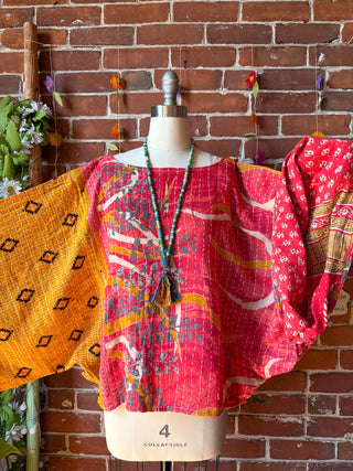 OOAK Summer Collection - Reversible Cosmic Drift Kantha Poncho Top - 2 Tops in 1