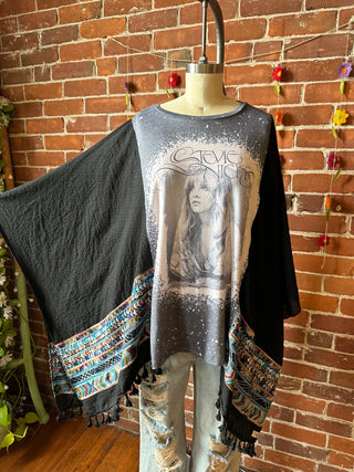 Stevie Nicks Inspired Black Tassel Embroidered Poncho