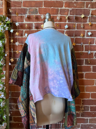 OOAK Autumn Collection - Upcycled Dippin Dots Patchwork Cropped Hi Lo Poncho Top