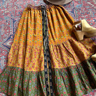 EmmyLou Earthones Patchwork Tiered Skirt