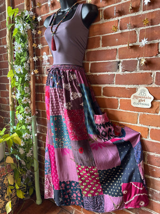 Fields of Joy Purple Tones Patchwork Skirt with Pockets- Fair Trade Made