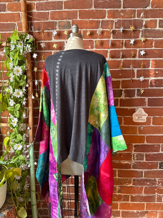 OOAK Winter Collection- Upcycled Silk Patchwork Tie Dye Nirvana Inspired Hi Lo Poncho Top