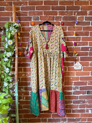 Coffee In The Morning Kantha Dress - Fits up to 3X - 100% Cotton- Fair Trade Made