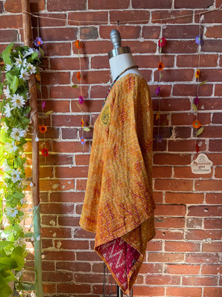 OOAK Autumn Collection - Reversible Cosmic Drift Kantha Poncho Top - 2 Tops in 1