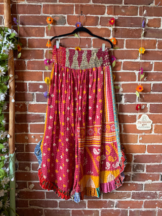 Coffee In The Morning Kantha Ruffle Wide Leg Lounge Pants - Fits up to 2X - Fair Trade Made
