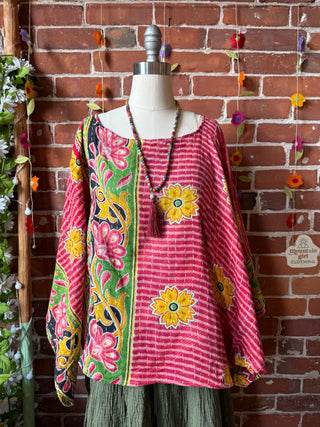 OOAK Summer Collection - Reversible Cosmic Drift Kantha Poncho Top - 2 Tops in 1