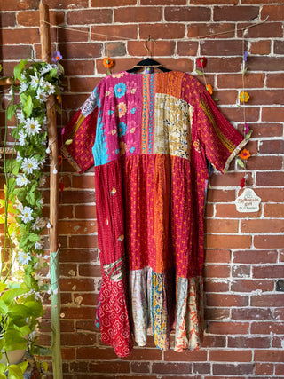 Coffee In The Morning Kantha Dress - Fits up to 3X - 100% Cotton- Fair Trade Made