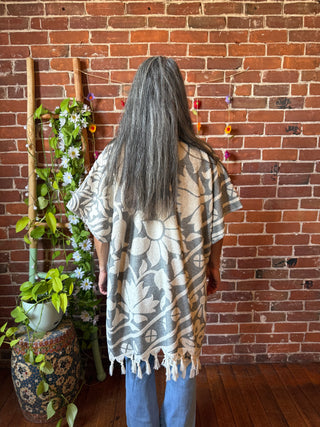 Gray Sky Fringe Ruana Kimono - 100% Cotton