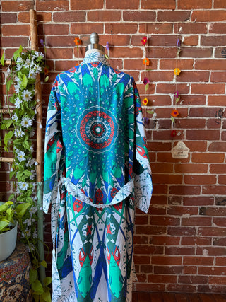 Art Nouveau Long Tapestry Robe Kimono w/ Pockets + Belt - Fair Trade Made