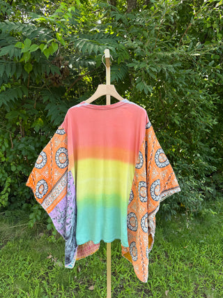 OOAK Summer Collection- Upcycled Sublime Inspired Vintage Butterfly Patch Hi Lo Kantha Poncho Tee