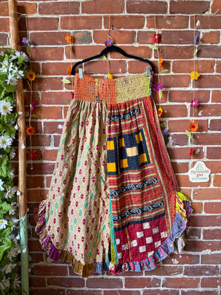 Coffee In The Morning Kantha Ruffle Wide Leg Lounge Pants - Fits up to 2X - Fair Trade Made