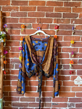 Plus Nova Upcycled Sari Cropped Wrap Top- 100% Silk- Fair Trade Made