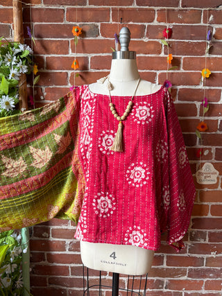 OOAK Summer Collection - Reversible Cosmic Drift Kantha Poncho Top - 2 Tops in 1!