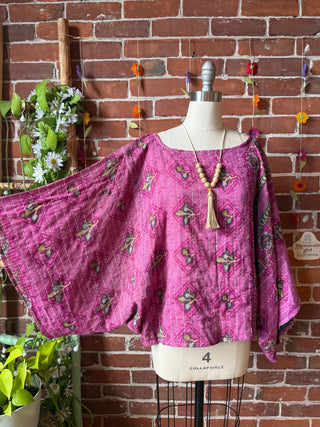 OOAK Summer Collection - Reversible Cosmic Drift Kantha Poncho Top - 2 Tops in 1!