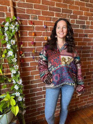 Autumn Stroll Fleece Lined Patchwork Hoodie