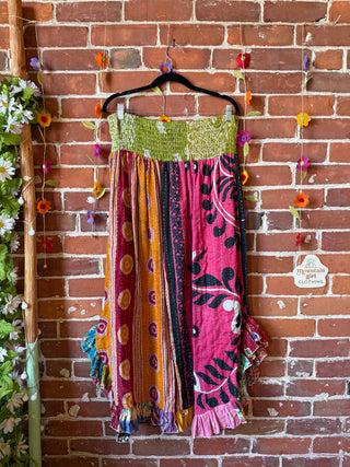 Coffee In The Morning Kantha Ruffle Wide Leg Lounge Pants - Fits up to 2X - Fair Trade Made