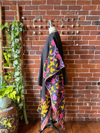OOAK Winter Collection- Upcycled Stevie Silver Springs Inspired Hi Lo Kantha Poncho Top