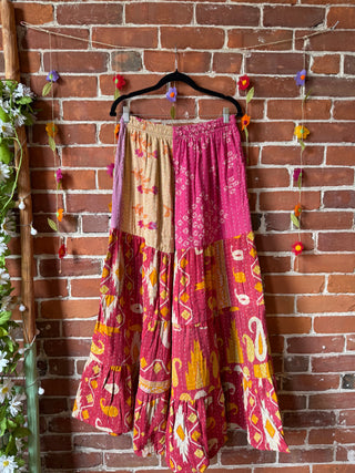 Spring Blooms Reversible Kantha Wide Leg Tiered Palazzo Pants