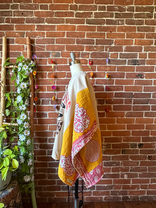 OOAK Autumn Collection- Upcycled Rolling Stones Inspired  Kantha Poncho Sweatshirt