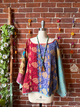 OOAK Summer Collection - Reversible Cosmic Drift Kantha Poncho Top - 2 Tops in 1