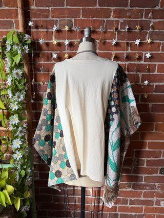 OOAK Winter Collection- Upcycled Billy Strings Highway Prayers Lyrics Kantha Poncho Top