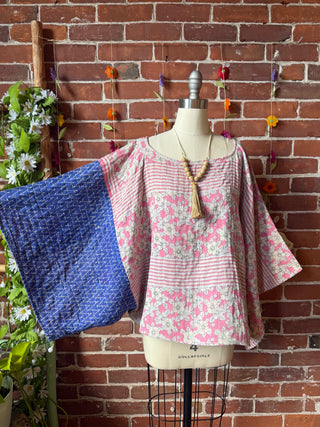 OOAK Summer Collection - Reversible Cosmic Drift Kantha Poncho Top - 2 Tops in 1!