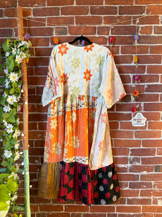 Coffee In The Morning Kantha Dress - Fits up to 3X - 100% Cotton- Fair Trade Made