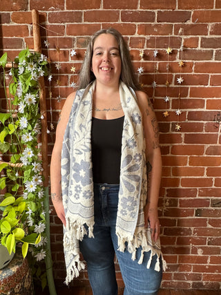 Blue Sky Flowers Fringe Duster Reversible Vest - 100% Cotton