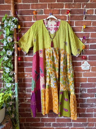 Coffee In The Morning Kantha Dress - Fits up to 3X - 100% Cotton- Fair Trade Made