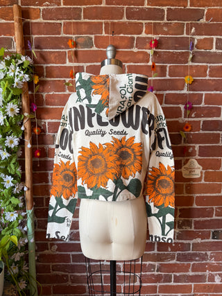 Cotton Sun Flower Cropped Hoodie Sweatshirt - Fair Trade Made