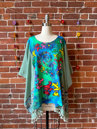 Upcycled Grateful Dead Inspired Embroidered Poncho Top