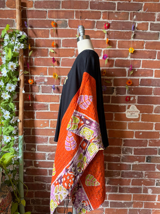 OOAK Summer Collection- Upcycled Support Live Music Hi Lo Kantha Poncho Tee