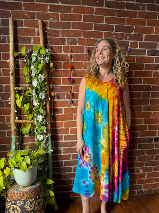 Oh So Flowy Tie Dye Sleeveless Midi Dress with Pockets - Multiple Colors - Fair Trade Made