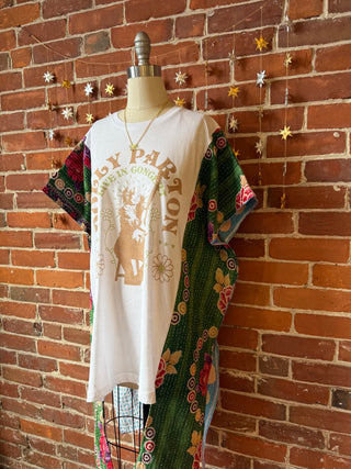 Upcycled Dolly Parton Inspired Hi Lo Kantha Poncho Top