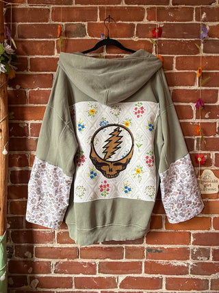 OOAK Autumn Collection- Upcycled Grateful Dead Inspired Sleeve Hoodie Size XL