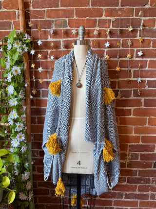 OOAK Autumn Collection - Upcycled Boho Tassel Shawl/Cocoon Sweater