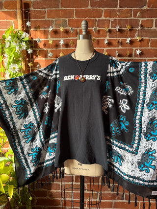 OOAK Winter Collection- Upcycled Ben + Jerrys Ice Cream Poncho Tee
