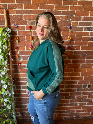 Spring Moon Organic Cotton Jacquard Pullover Hoodie - Teal