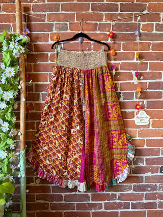 Coffee In The Morning Kantha Ruffle Wide Leg Lounge Pants - Fits up to 2X - Fair Trade Made