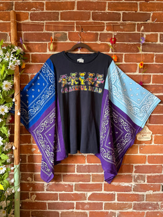 OOAK Autumn Collection- Upcycled Grateful Dead Inspired Bandana Poncho Tee