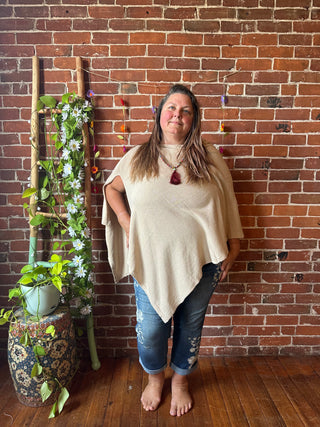100% Cotton Autumn Stroll Poncho - Beige