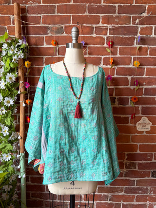 OOAK Spring Collection - Reversible Cosmic Drift Kantha Poncho Top - 2 Tops in 1!