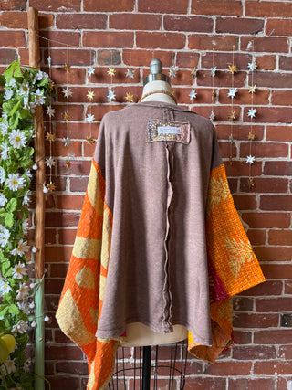 OOAK Winter Collection - Upcycled Flower Patchwork Kantha Poncho Top 🌼