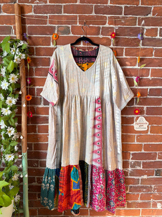Coffee In The Morning Kantha Dress - Fits up to 3X - 100% Cotton- Fair Trade Made
