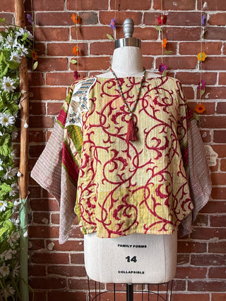 OOAK Summer Collection - Reversible Cosmic Drift Kantha Poncho Top - 2 Tops in 1