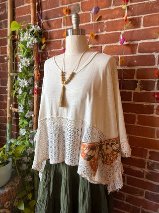 OOAK Summer Collection - Upcycled Luna Butterfly Flowy Trapeze Style Top 🦋 Cream