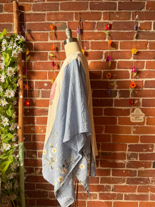 Daisy Dolly Parton Inspired Blue Embroidered Poncho