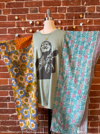 Upcycled Willie Nelson Inspired Hi Lo Kantha Poncho Top