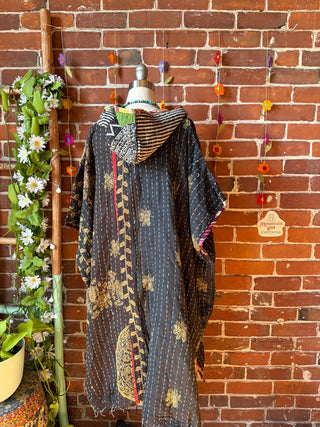 Sierra Dreams Reversible 100% Cotton Kantha Poncho Tunic Hoodie Beach Coverup - Fair Trade Made